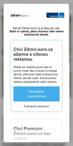 스폰서 기사용 체코 매체 Zdraví Euro 사이트 미리보기