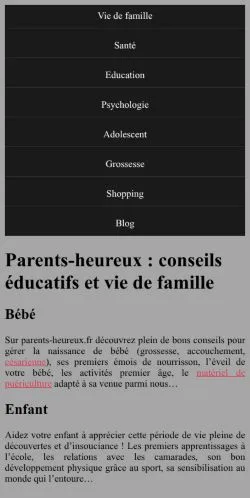 스폰서 기사용 프랑스 매체 Parents Heureux 사이트 미리보기