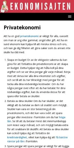 Anteprima del sito Ekonomisajten, media di Svezia per articoli sponsorizzati