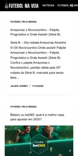 Anteprima del sito Futebol Na Veia, media di Brasile per articoli sponsorizzati