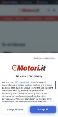 Anteprima del sito Motori, media di Italia per articoli sponsorizzati