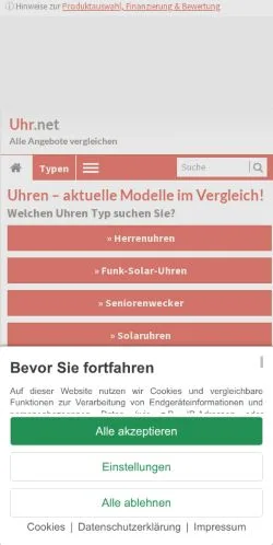 Voorbeeld van de site Uhren Vergleich, medium uit Duitsland voor gesponsorde artikelen