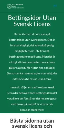 Anteprima del sito Bettingsidor Utan Svensk Licens, media di Svezia per articoli sponsorizzati