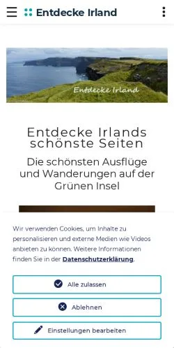 スポンサード記事向けのドイツメディア、Entdecke Irlandのサイトプレビュー
