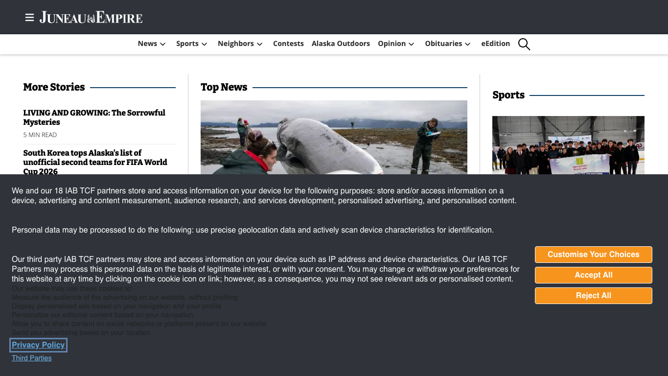 Anteprima del sito Juneau Empire, media di Stati Uniti per articoli sponsorizzati