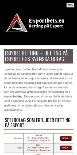 Anteprima del sito Esport Betting, media di Svezia per articoli sponsorizzati