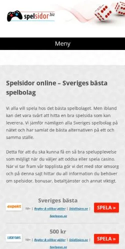 Anteprima del sito Svenska Spelsidor, media di Svezia per articoli sponsorizzati