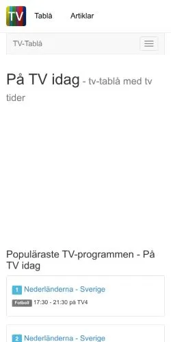 Anteprima del sito TV Tider, media di Svezia per articoli sponsorizzati