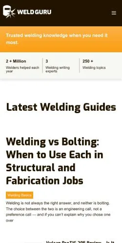 Sponsorlu makaleler için Amerika Birleşik Devletleri medyası Weld Guru sitesinin önizlemesi