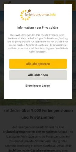 Anteprima del sito Ferienpensionen, media di Germania per articoli sponsorizzati