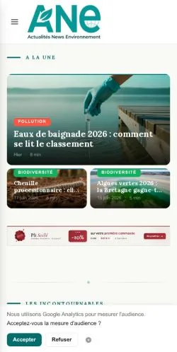 Anteprima del sito Actualités Environnement, media di Francia per articoli sponsorizzati