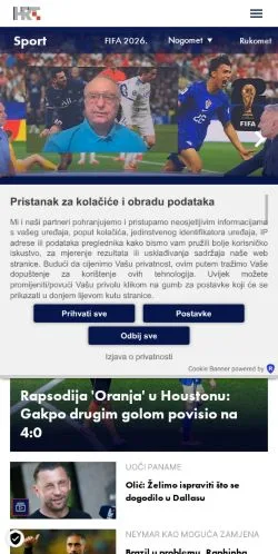 Anteprima del sito Sport HRT, media di Croazia per articoli sponsorizzati