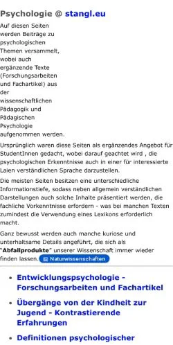 Vista previa del sitio Psychologie Stangl, medio de Alemania para artículos patrocinados
