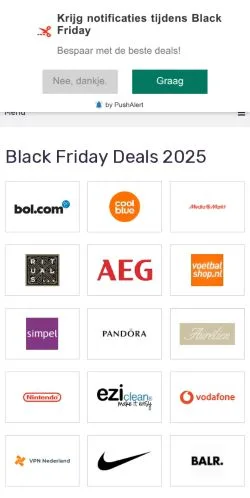 Anteprima del sito Black Friday Shops, media di Paesi Bassi per articoli sponsorizzati