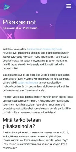 Vista previa del sitio Pikakasinot, medio de Finlandia para artículos patrocinados
