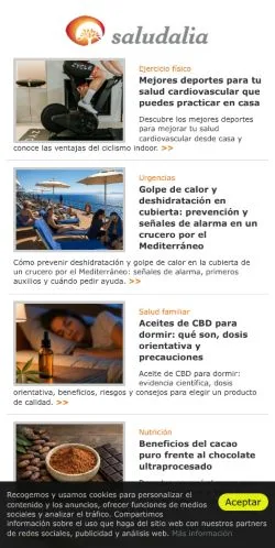 Vorschau der Website Saludalia, Medium aus Spanien für gesponserte Artikel