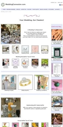 Anteprima del sito Wedding Connexion, media di Stati Uniti per articoli sponsorizzati