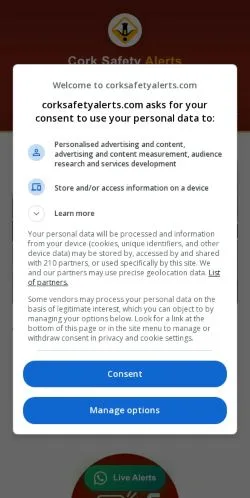 Podgląd witryny Cork Safety Alerts, medium z kraju Stany Zjednoczone do artykułów sponsorowanych