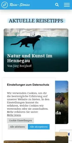 Voorbeeld van de site Reise-Stories, medium uit Duitsland voor gesponsorde artikelen