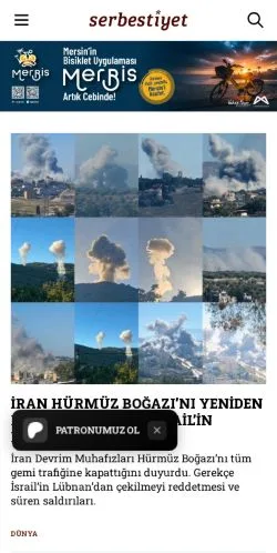Anteprima del sito Serbestiyet, media di Turchia per articoli sponsorizzati