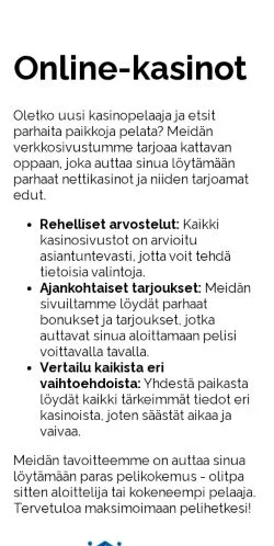 Anteprima del sito kasinonpelaajat.fi, media di Finlandia per articoli sponsorizzati