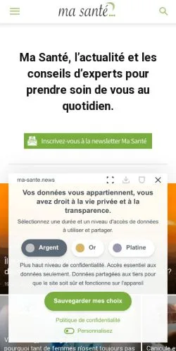 Anteprima del sito Ma Santé, media di Francia per articoli sponsorizzati