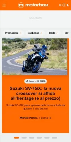 Voorbeeld van de site Motorbox, medium uit Italië voor gesponsorde artikelen