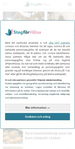 Anteprima del sito Steg För Hälsa, media di Svezia per articoli sponsorizzati