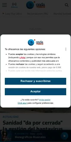 Pré-visualização do site Onda Vasca, meio de Espanha para artigos patrocinados