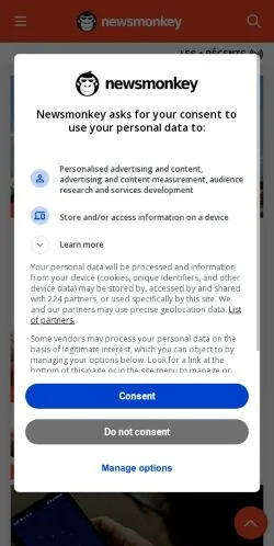 Anteprima del sito Newsmonkey, media di Belgio per articoli sponsorizzati