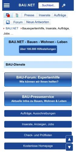 Anteprima del sito BAU.NET, media di Germania per articoli sponsorizzati
