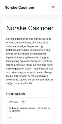 Podgląd witryny Norske Casinoer, medium z kraju Norwegia do artykułów sponsorowanych