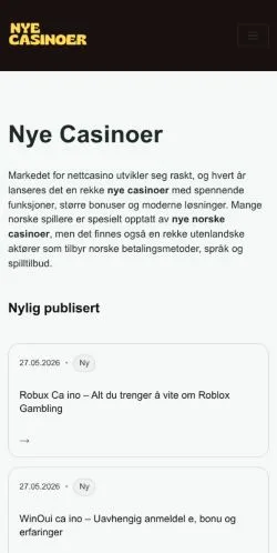 Anteprima del sito Nye Casinoer, media di Norvegia per articoli sponsorizzati