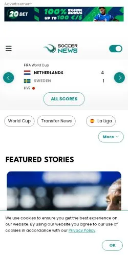 Anteprima del sito SoccerNews, media di Stati Uniti per articoli sponsorizzati