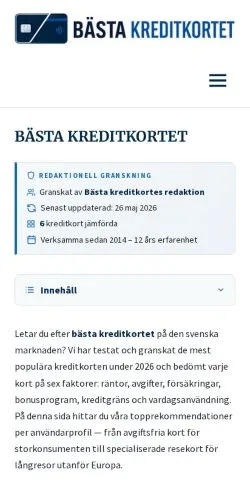 Podgląd witryny bästa-kreditkortet, medium z kraju Szwecja do artykułów sponsorowanych