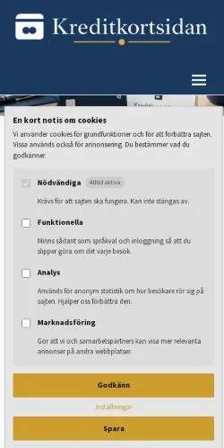 Anteprima del sito Kreditkortsidan, media di Svezia per articoli sponsorizzati