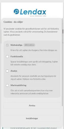 Podgląd witryny Lendax, medium z kraju Szwecja do artykułów sponsorowanych