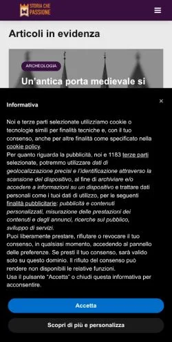 Vista previa del sitio Storia Che Passione, medio de Italia para artículos patrocinados