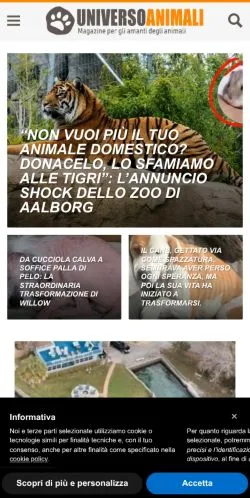 Podgląd witryny Universo Animali, medium z kraju Włochy do artykułów sponsorowanych