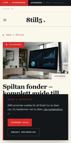 Anteprima del sito 8till5 · Näringslivets morgontidning, media di Svezia per articoli sponsorizzati