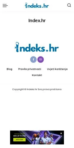 Preview of the Index website, a media outlet in Croatia for sponsored articles