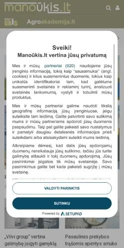 Aperçu du site Mano ūkis, média de Lituanie pour articles sponsorisés