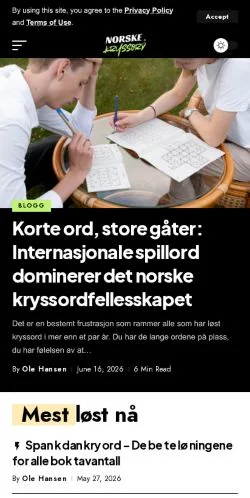 Podgląd witryny Norske Kryssord, medium z kraju Stany Zjednoczone do artykułów sponsorowanych