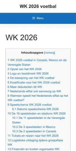 Anteprima del sito WK2026 Voetbal, media di Paesi Bassi per articoli sponsorizzati