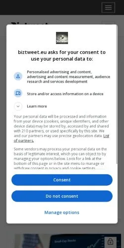 Anteprima del sito Biztweet, media di Slovacchia per articoli sponsorizzati
