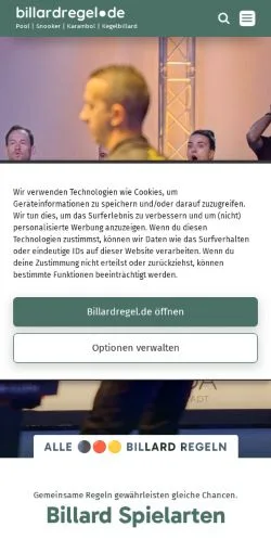 Vista previa del sitio Billard Regeln, medio de Alemania para artículos patrocinados