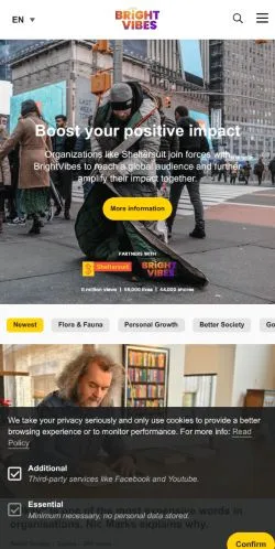 Förhandsvisning av webbplatsen BrightVibes, medium i USA för sponsrade artiklar
