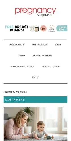 Podgląd witryny Pregnancy Magazine, medium z kraju Stany Zjednoczone do artykułów sponsorowanych