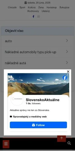 스폰서 기사용 슬로바키아 매체 Slovensko Aktuálne 사이트 미리보기
