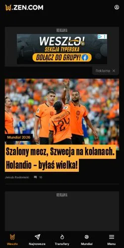 스폰서 기사용 폴란드 매체 Sport W Weszło 사이트 미리보기